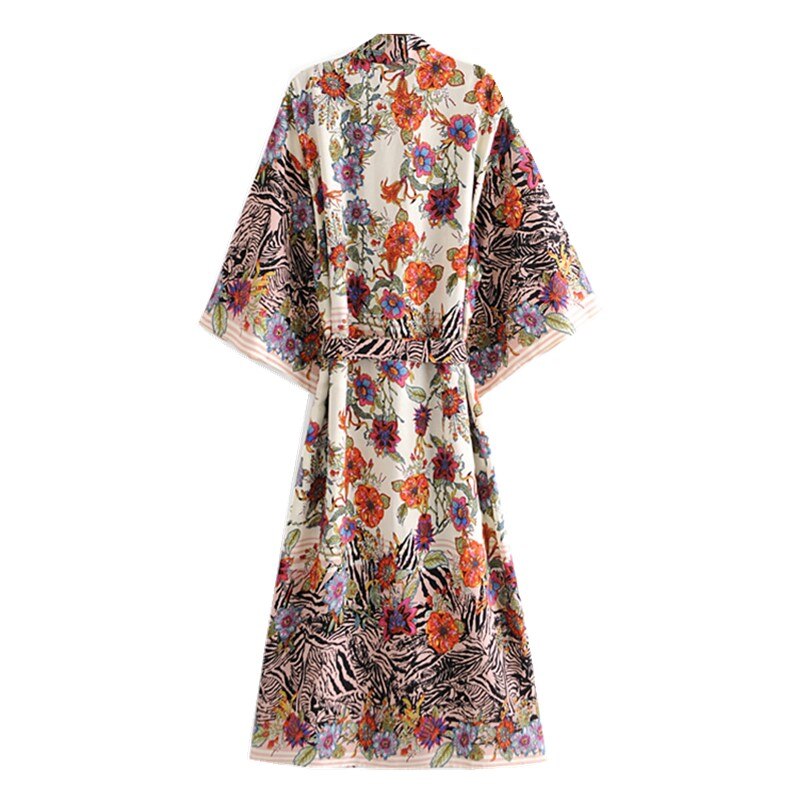 Bohemia Floral Print Long Kimono dress