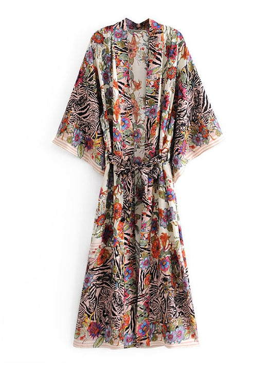 Bohemia Floral Print Long Kimono dress