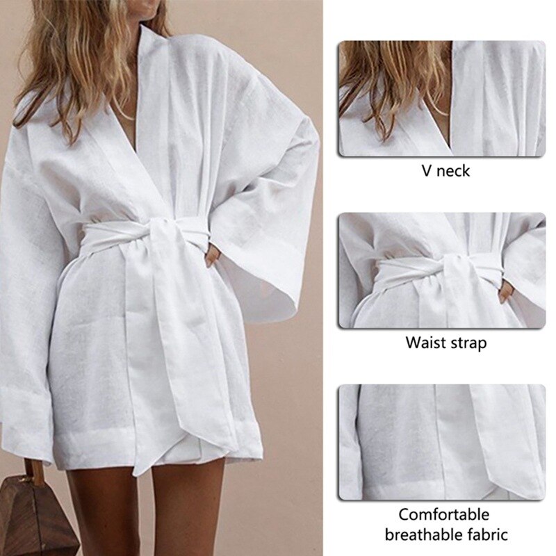 Stylish Kimono Short Robe Dress Linen