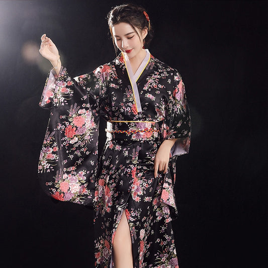 Japanese Kimono Robe with Floral Print Design