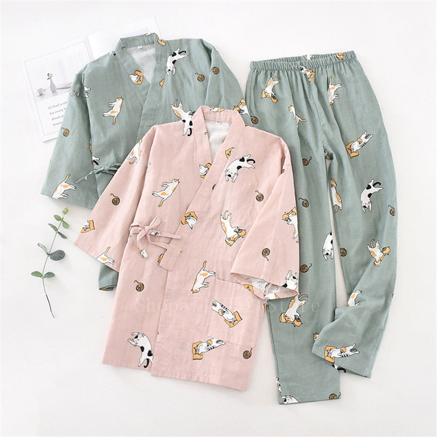 Kawaii Cat Printed Kimono Yukata unisex Pajamas