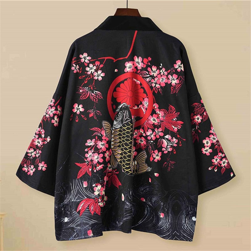 Japanese Cat Print Kimono Cardigan