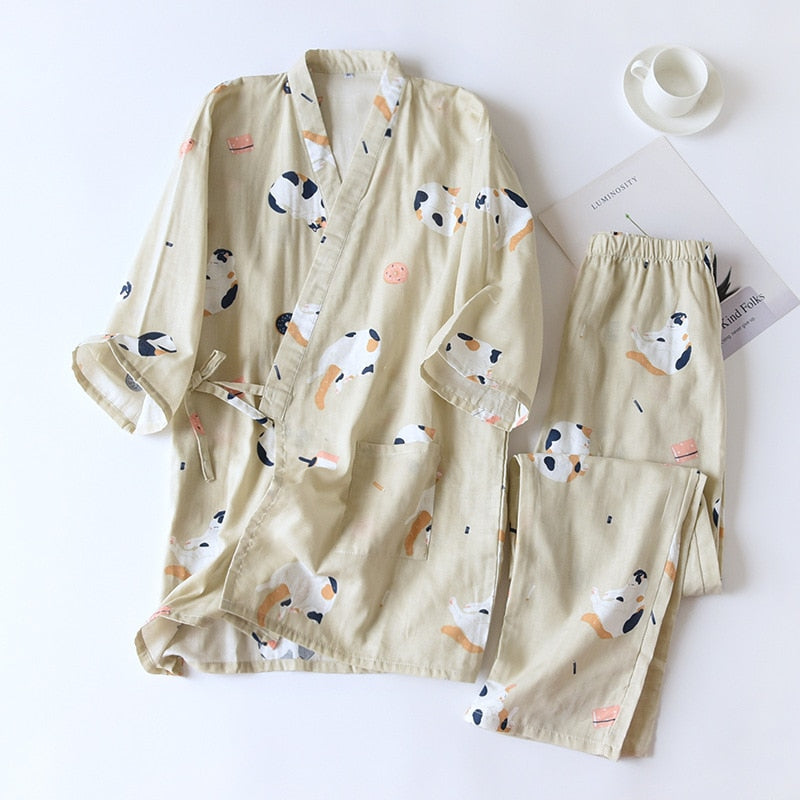 Kawaii Cat Printed Kimono Yukata unisex Pajamas