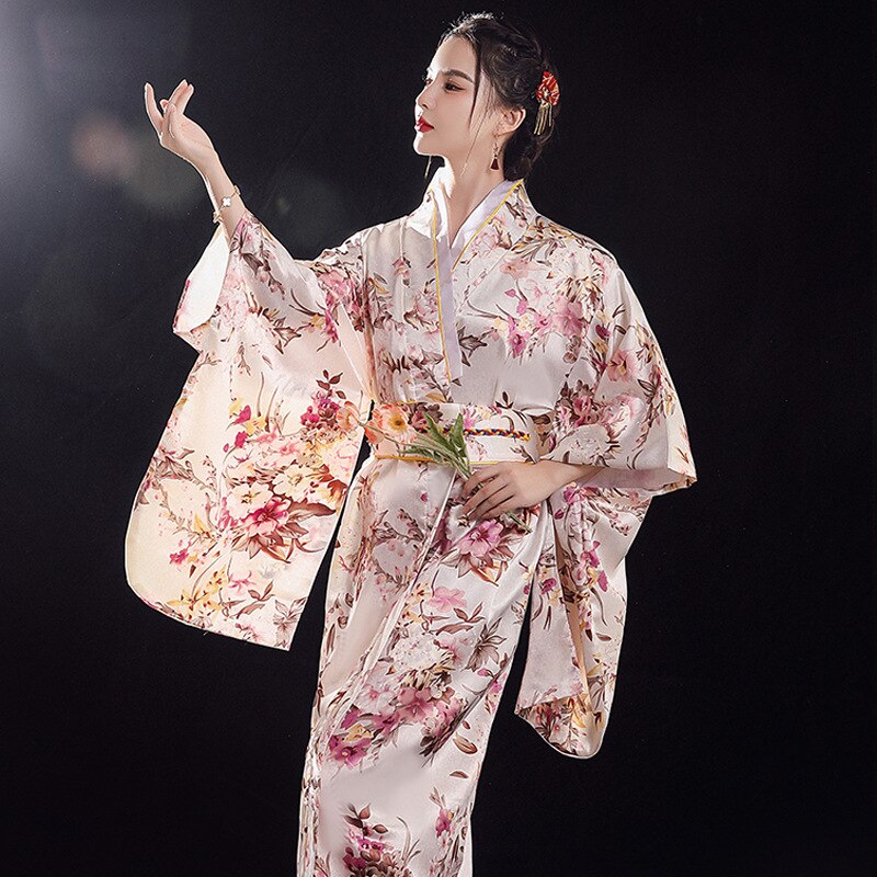 Japanese Kimono Robe with Floral Print Design