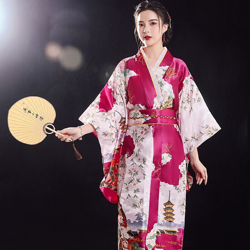 Japanese Kimono Robe with Floral Print Design