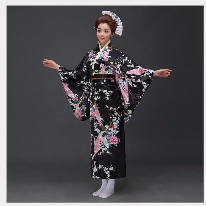 Japanese Kimono Robe with Floral Print Design