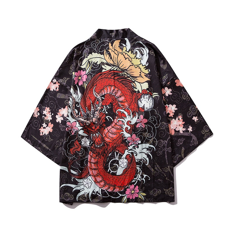 Japanese Cat Print Kimono Cardigan