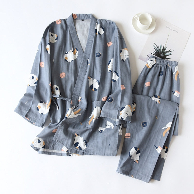 Kawaii Cat Printed Kimono Yukata unisex Pajamas