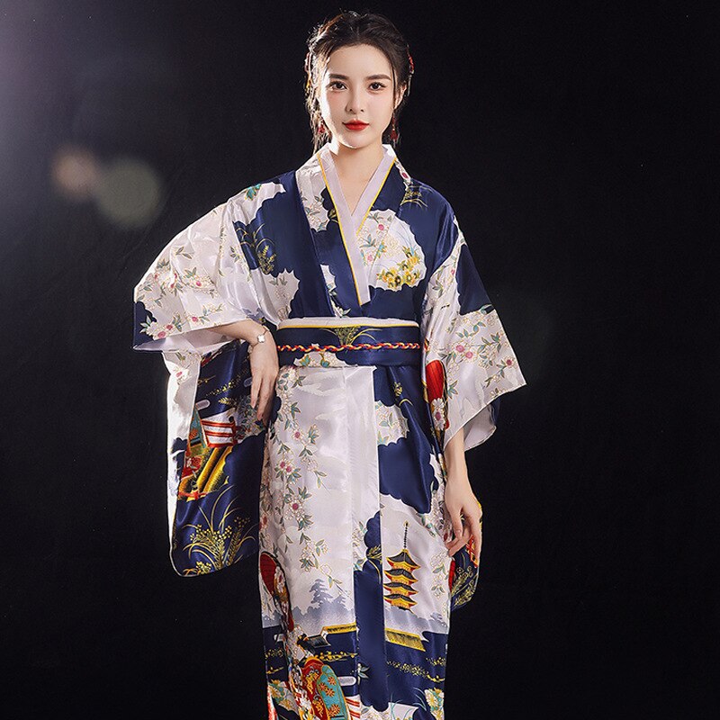 Japanese Kimono Robe with Floral Print Design