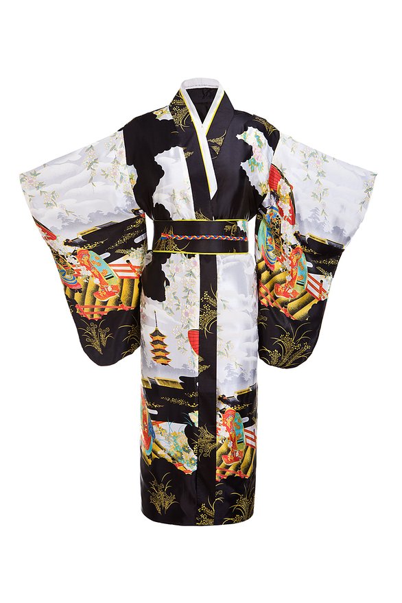 Japanese Kimono Robe with Floral Print Design