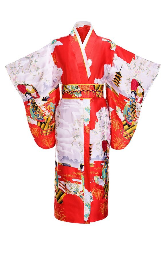 Japanese Kimono Robe with Floral Print Design