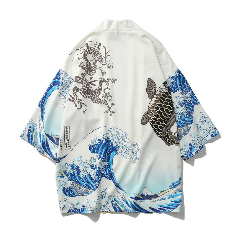 Japanese Cat Print Kimono Cardigan