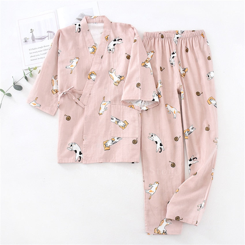 Kawaii Cat Printed Kimono Yukata unisex Pajamas