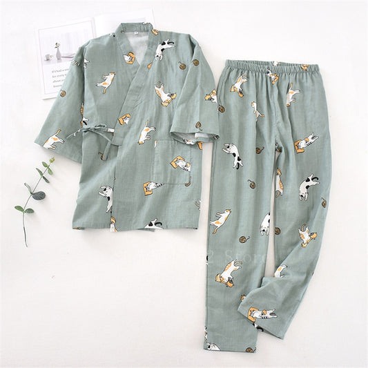 Kawaii Cat Printed Kimono Yukata unisex Pajamas