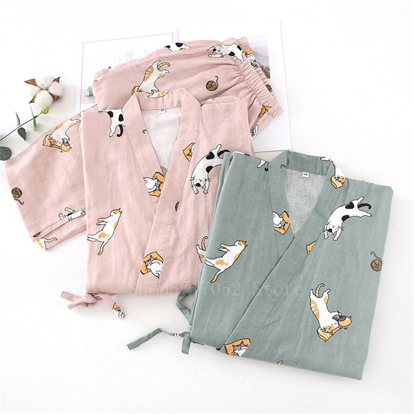 Kawaii Cat Printed Kimono Yukata unisex Pajamas