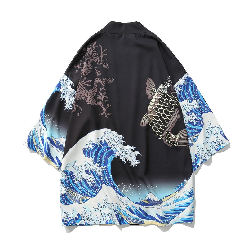 Japanese Cat Print Kimono Cardigan