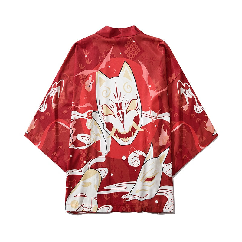 Japanese Cat Print Kimono Cardigan