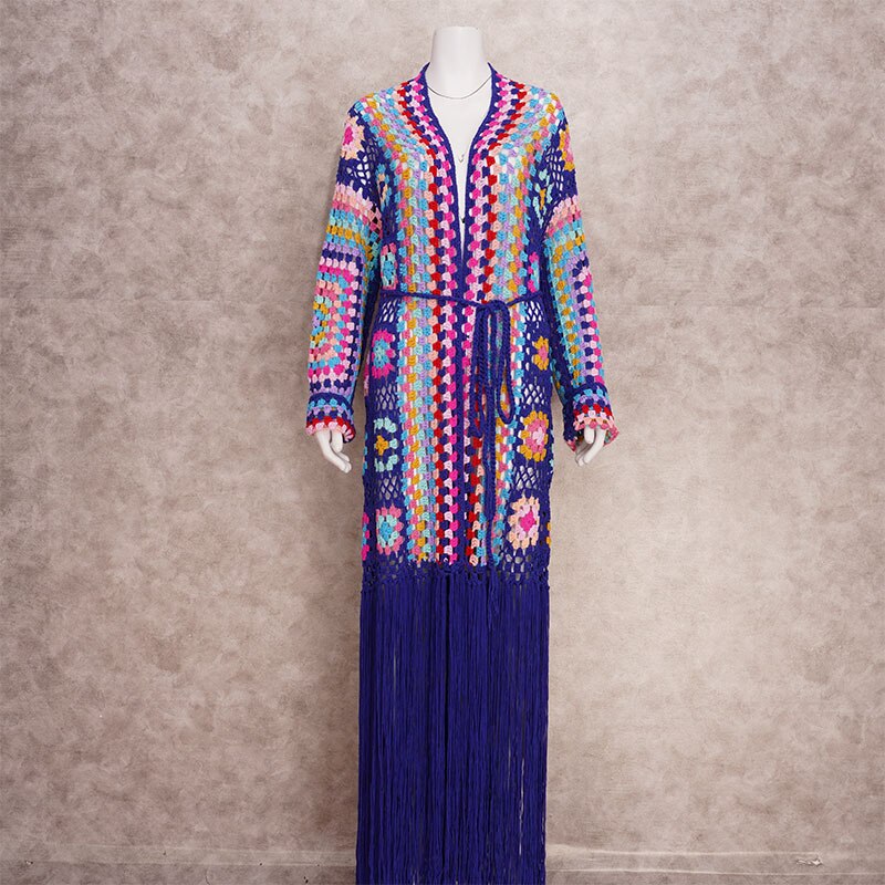 Boho Festival Style Handmade Fringed Long Crochet cardigan